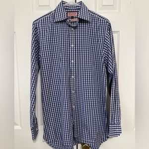 Thomas Pink Button up plaid dress casual long sleeve shirt size 15🌿